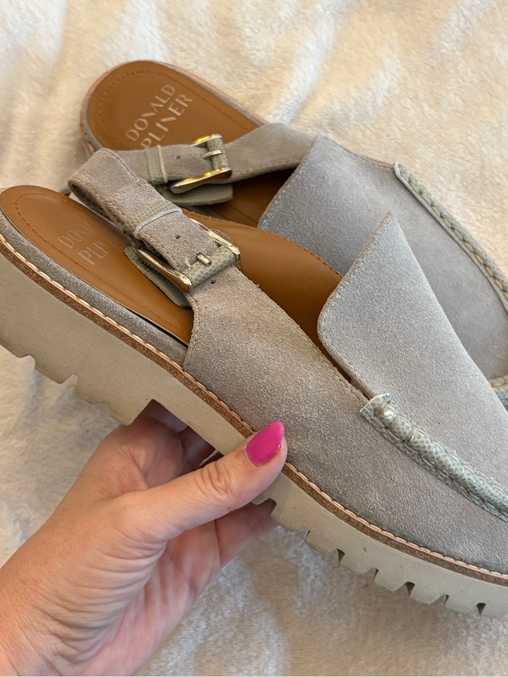 Donald Pliner Essex Suede Slingback Loafers Adjustable Side Buckle Platform